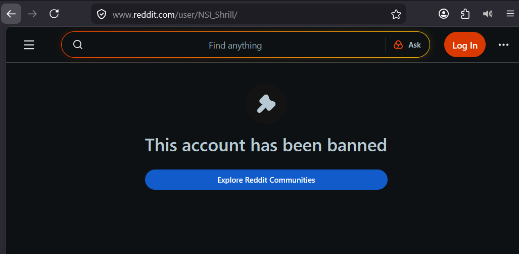 Reddit account banned when viewed logged out